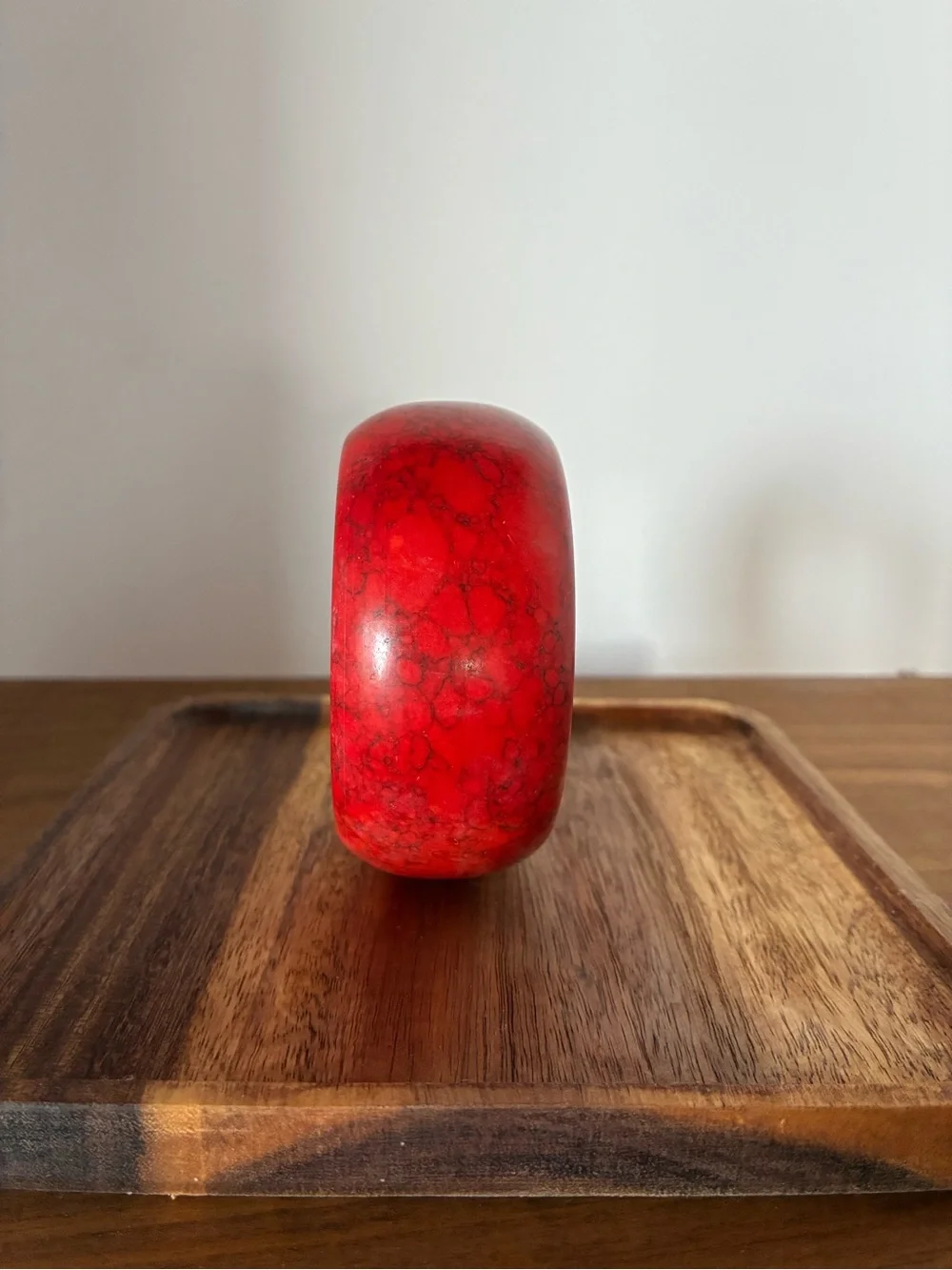 Red Howlite Style Stone Bangle Bracelet Wide Chunky 1.25” Bold Statement